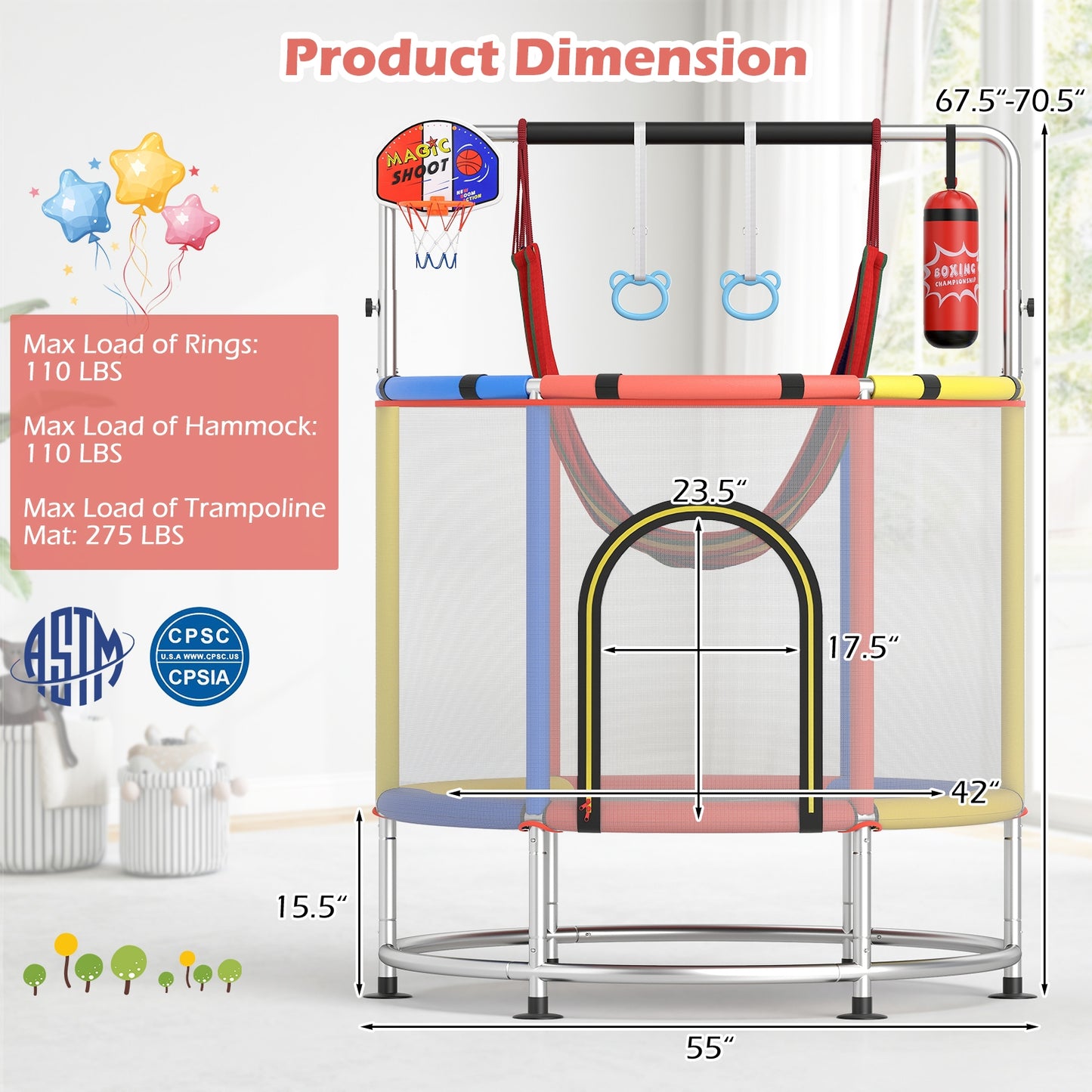 55" Kids Trampoline, For 3-6 Years Old Boys And Girls, Red Trampolines at Gallery Canada