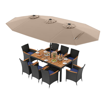 10 Piece Outdoor Patio Dining Set, 15 Feet Double-Sided Umbrella, Brown Patio Dining Sets Brown at Gallery Canada