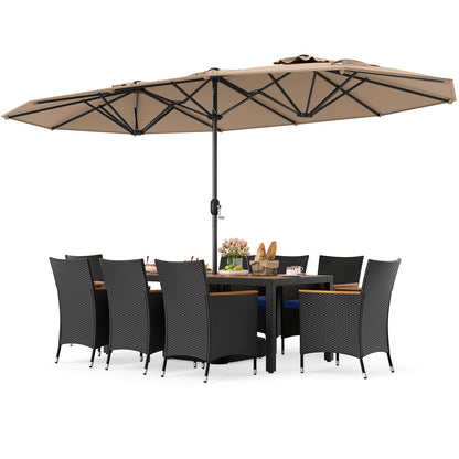 10 Piece Outdoor Patio Dining Set, 15 Feet Double-Sided Umbrella, Brown Patio Dining Sets at Gallery Canada