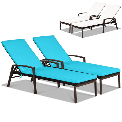 Patio Rattan Reclining Chaise Lounge Chair, Turquoise and White, Beige &, Turquoise