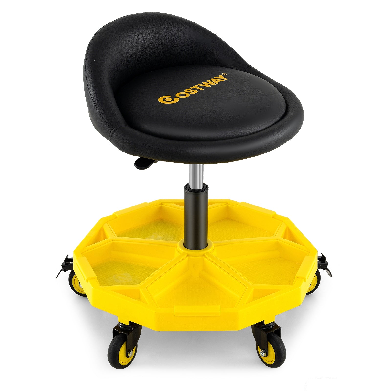 20-25 Inch Adjustable Rolling Garage Stool, Tool Tray Storage, Yellow Garages at Gallery Canada
