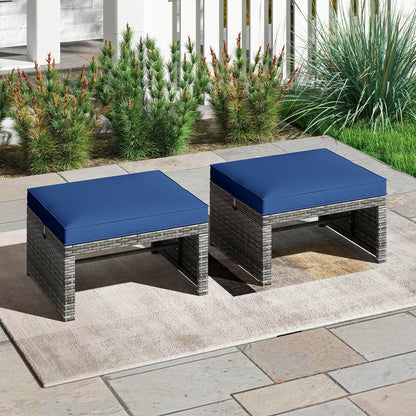 Patio PE Rattan Ottomans, 2 Pieces, Soft Zippered Cushions, Navy Outdoor Seating & Patio Chairs at Gallery Canada