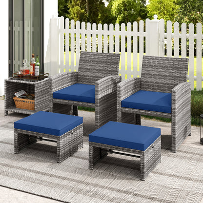 Patio PE Rattan Ottomans, 2 Pieces, Soft Zippered Cushions, Navy Outdoor Seating & Patio Chairs at Gallery Canada