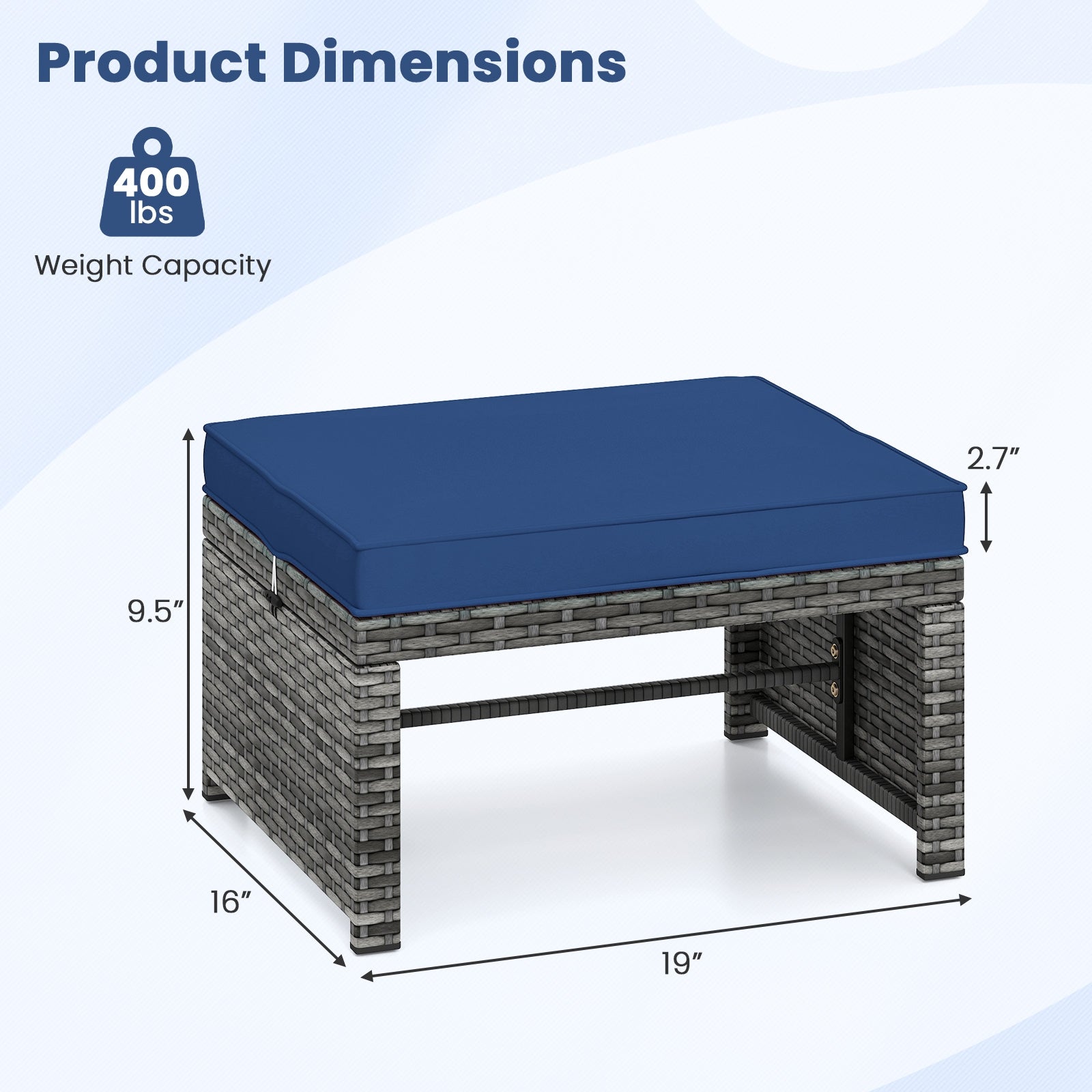 Patio PE Rattan Ottomans, 2 Pieces, Soft Zippered Cushions, Navy Outdoor Seating & Patio Chairs at Gallery Canada
