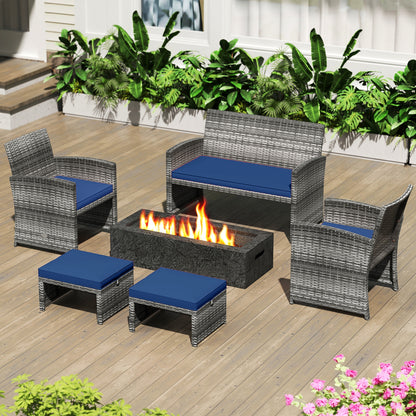 Patio PE Rattan Ottomans, 2 Pieces, Soft Zippered Cushions, Navy Outdoor Seating & Patio Chairs at Gallery Canada