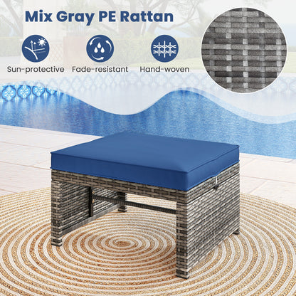 Patio PE Rattan Ottomans, 2 Pieces, Soft Zippered Cushions, Navy Outdoor Seating & Patio Chairs at Gallery Canada