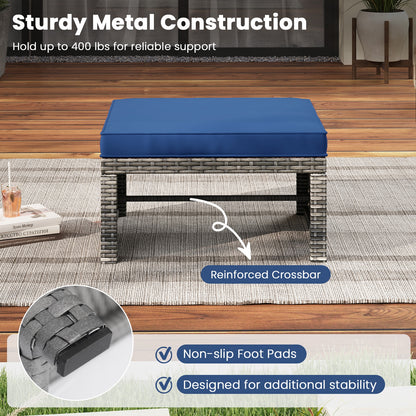 Patio PE Rattan Ottomans, 2 Pieces, Soft Zippered Cushions, Navy Outdoor Seating & Patio Chairs at Gallery Canada