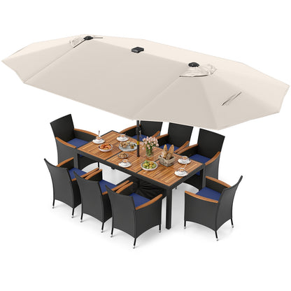 11 Piece Patio Dining Set, LED Umbrella With Base, Beige, Navy Patio Dining Sets at Gallery Canada