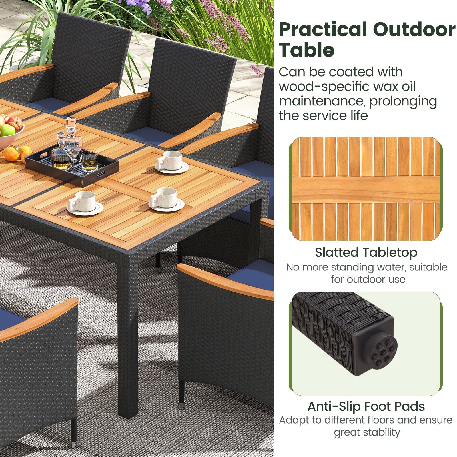 11 Piece Patio Dining Set, LED Umbrella With Base, Beige, Navy Patio Dining Sets at Gallery Canada