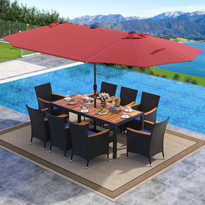 11-Piece Patio Dining Set, LED Umbrella With Base, Cushions, Wine, Navy Patio Dining Sets at Gallery Canada