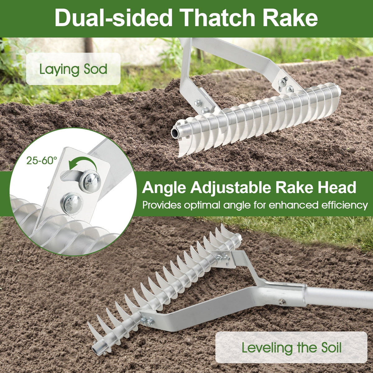 20 Inches Wide Aluminum Lawn Rake, 19 Curved Tines, Long Handle Lawn Care Tools at Gallery Canada