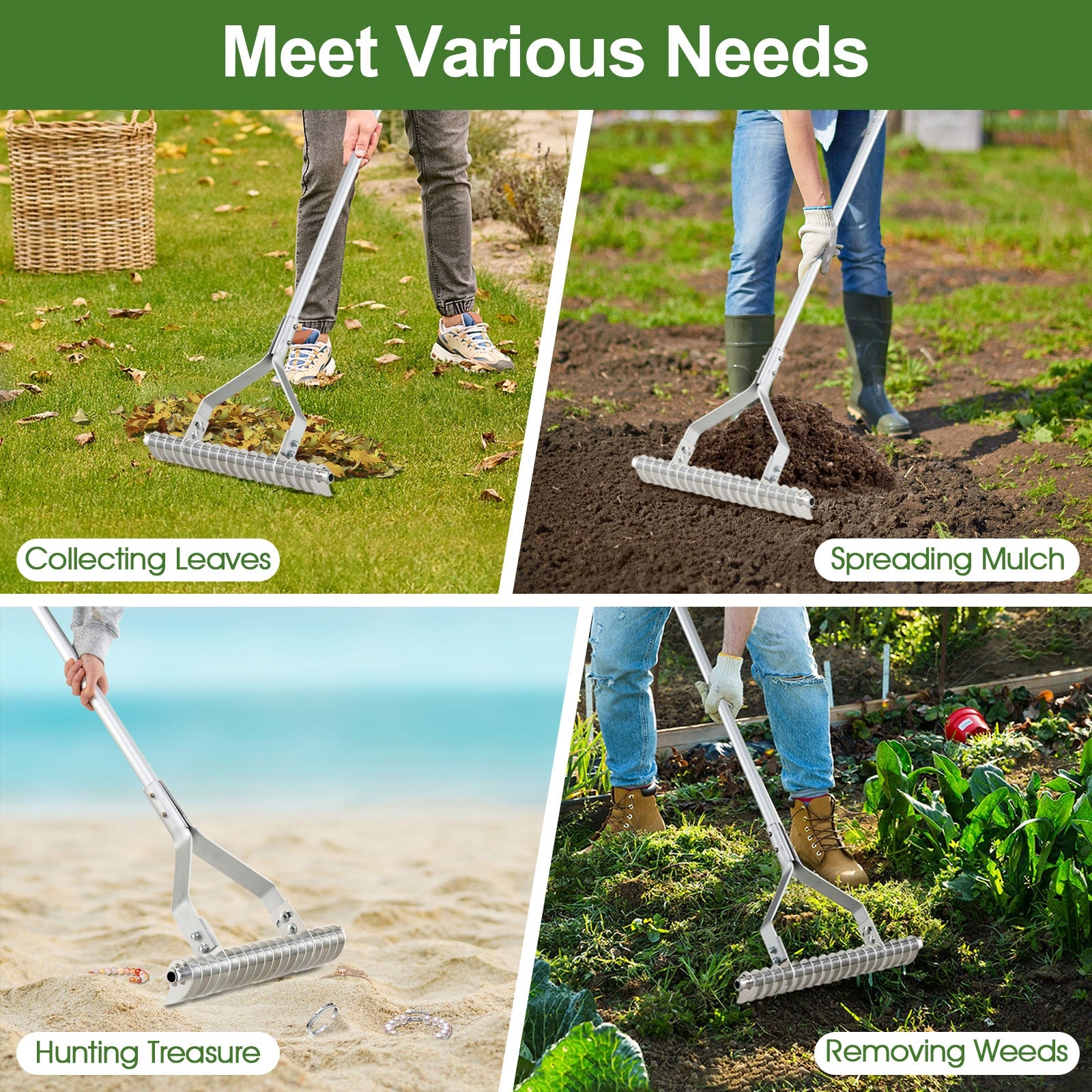 20 Inches Wide Aluminum Lawn Rake, 19 Curved Tines, Long Handle Lawn Care Tools at Gallery Canada
