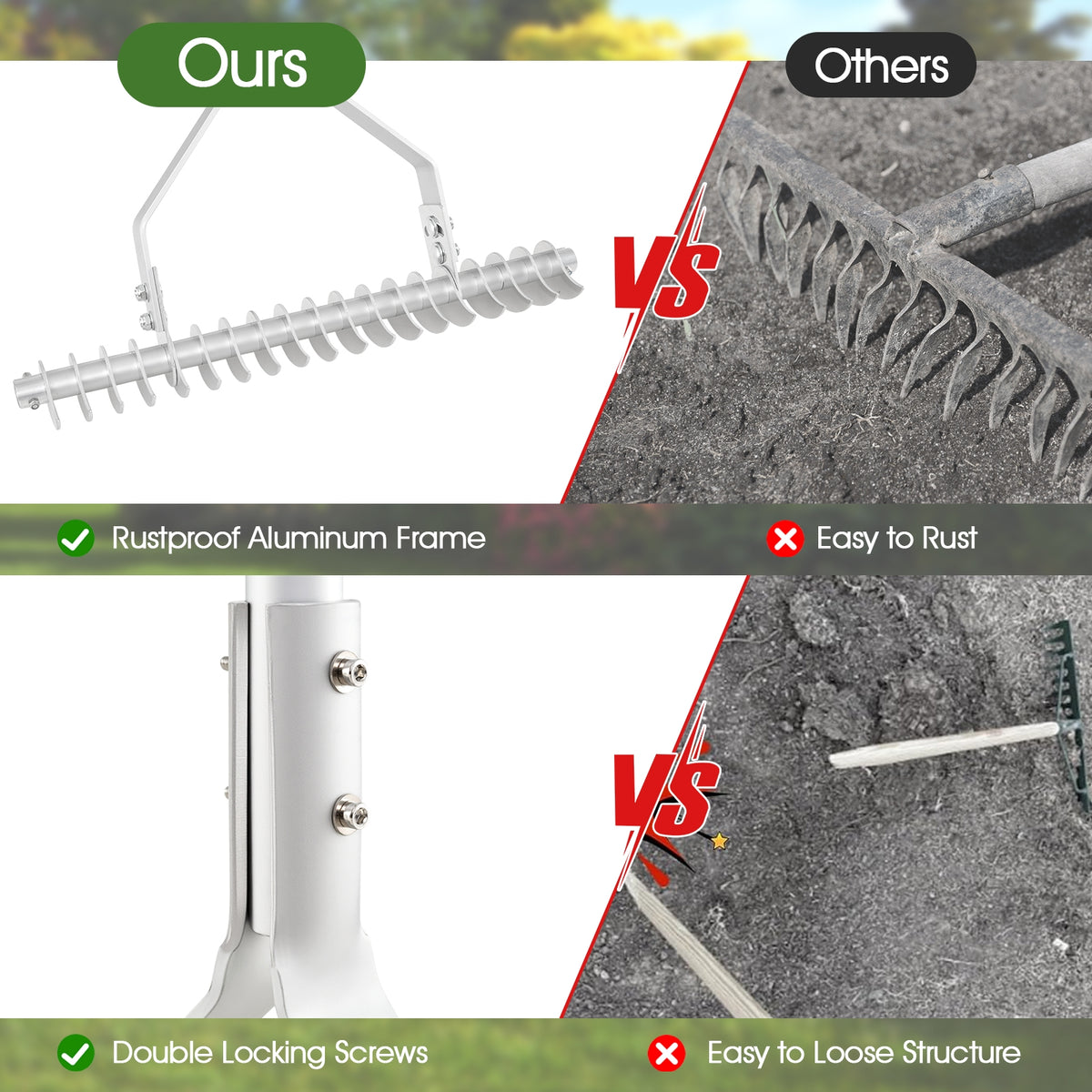 20 Inches Wide Aluminum Lawn Rake, 19 Curved Tines, Long Handle Lawn Care Tools at Gallery Canada