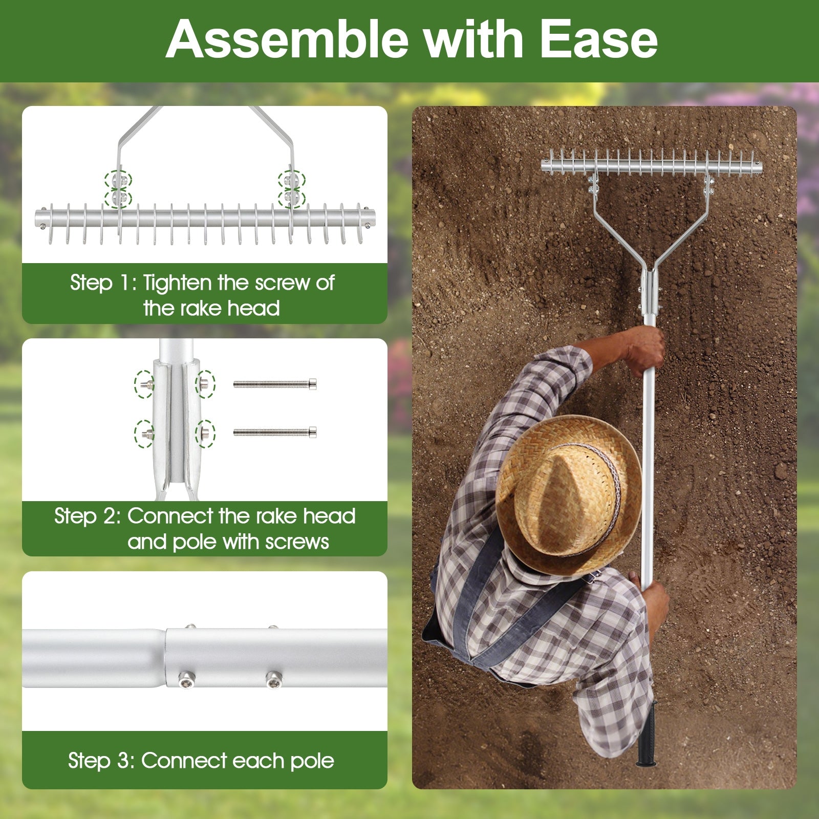 20 Inches Wide Aluminum Lawn Rake, 19 Curved Tines, Long Handle Lawn Care Tools at Gallery Canada