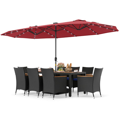 11-Piece Patio Dining Set, LED Umbrella With Base, Cushions, Wine, Navy Patio Dining Sets at Gallery Canada