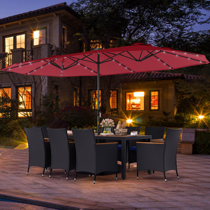 11-Piece Patio Dining Set, LED Umbrella With Base, Cushions, Wine, Navy Patio Dining Sets at Gallery Canada
