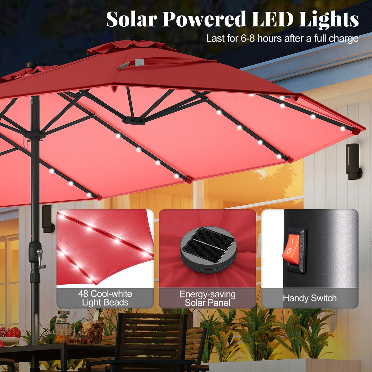 11-Piece Patio Dining Set, LED Umbrella With Base, Cushions, Wine, Navy Patio Dining Sets at Gallery Canada