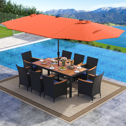 11-Piece Patio Dining Set, LED Umbrella With Base, Cushions, Orange, Navy Patio Dining Sets at Gallery Canada