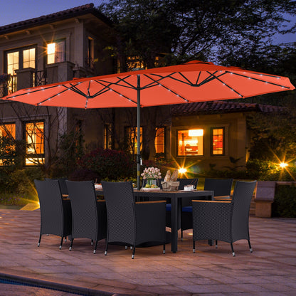 11-Piece Patio Dining Set, LED Umbrella With Base, Cushions, Orange, Navy Patio Dining Sets at Gallery Canada