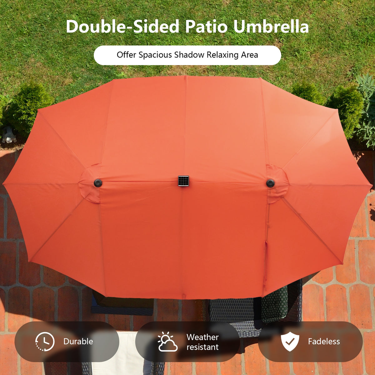 11-Piece Patio Dining Set, LED Umbrella With Base, Cushions, Orange, Navy Patio Dining Sets at Gallery Canada