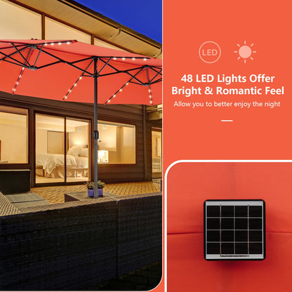 11-Piece Patio Dining Set, LED Umbrella With Base, Cushions, Orange, Navy Patio Dining Sets at Gallery Canada