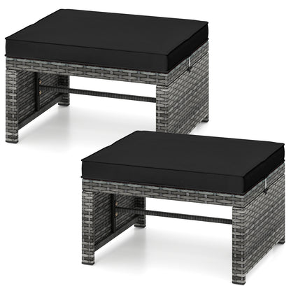 Patio PE Rattan Ottomans, 2 Pieces, Soft Zippered Cushions, Black Outdoor Seating & Patio Chairs at Gallery Canada