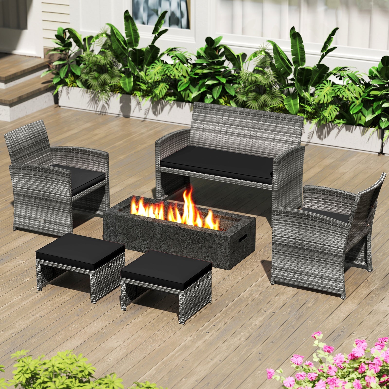 Patio PE Rattan Ottomans, 2 Pieces, Soft Zippered Cushions, Black Outdoor Seating & Patio Chairs at Gallery Canada