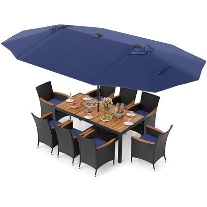 11 Piece Patio Dining Set, LED Umbrella With Base, Seat Cushions, Navy Patio Dining Sets at Gallery Canada