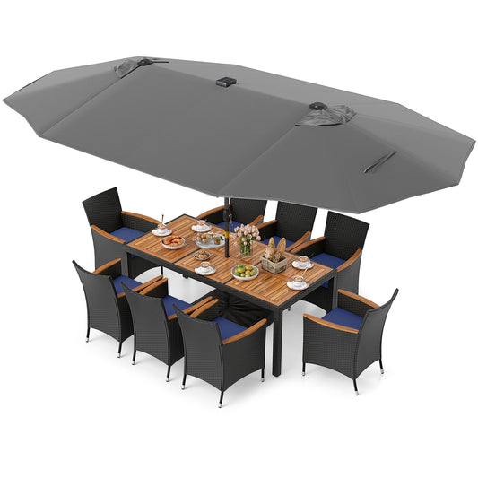 11 Piece Patio Dining Set, LED Umbrella With Base, Navy Gray Patio Dining Sets Gray at Gallery Canada