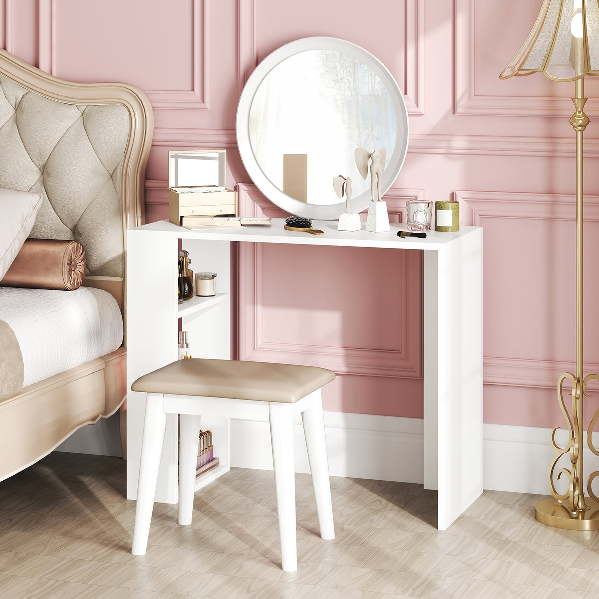 36 Inch Computer Desk, 3 Open Shelves, Home Office Study, White Writing Desks at Gallery Canada