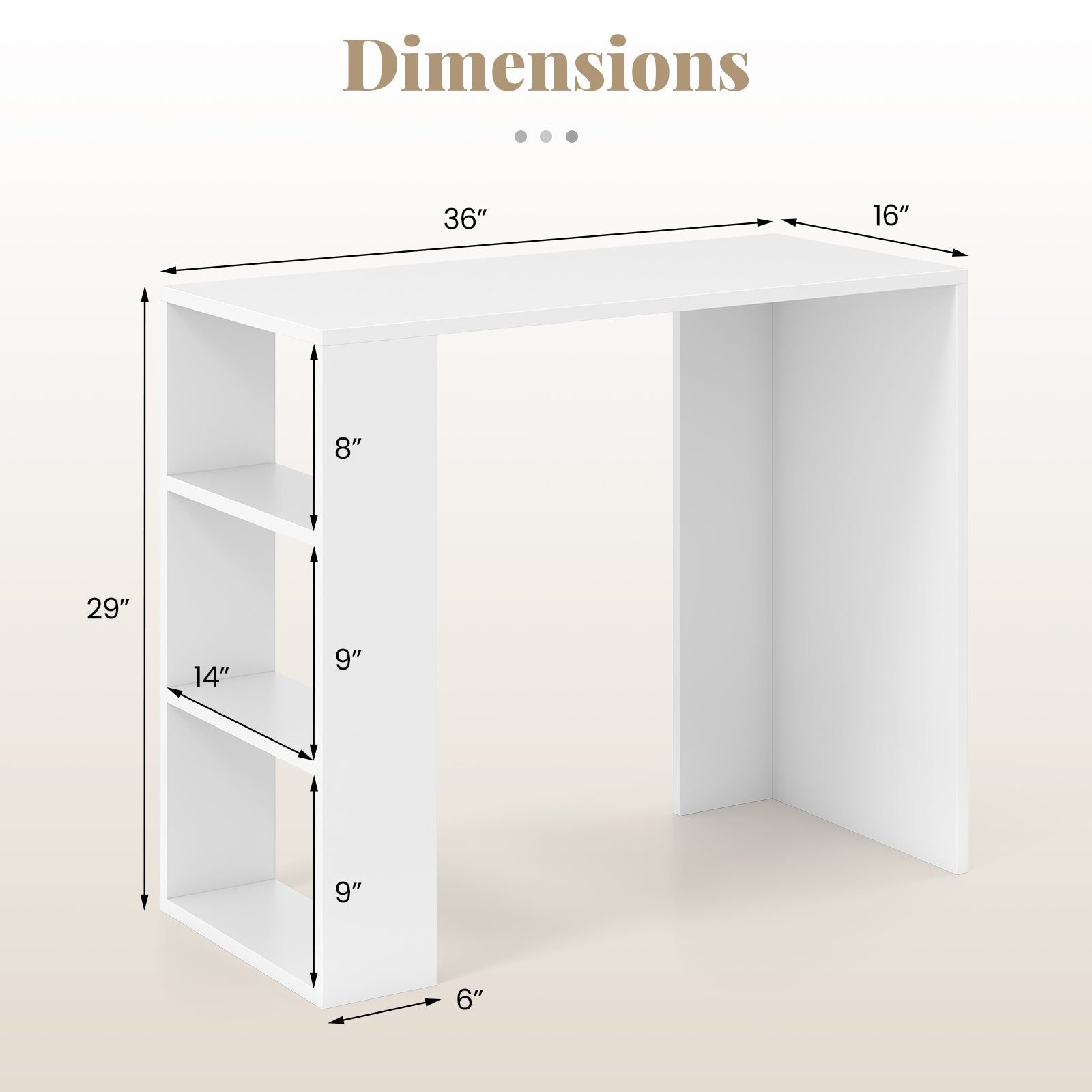 36 Inch Computer Desk, 3 Open Shelves, Home Office Study, White Writing Desks at Gallery Canada
