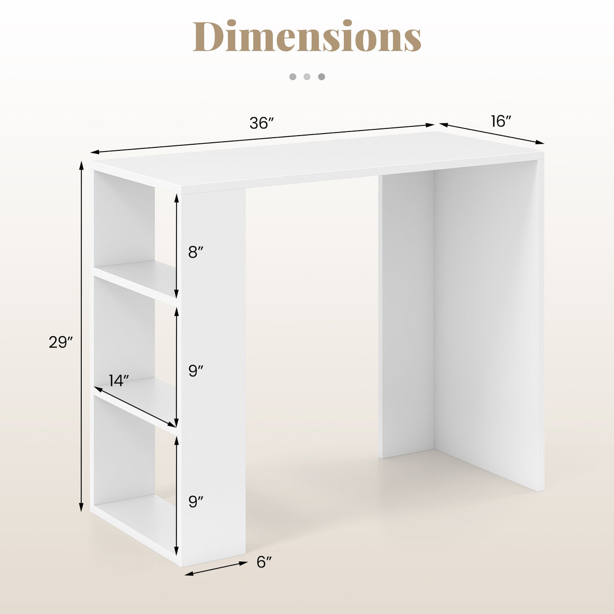 36 Inch Computer Desk, 3 Open Shelves, Home Office Study, White Writing Desks at Gallery Canada