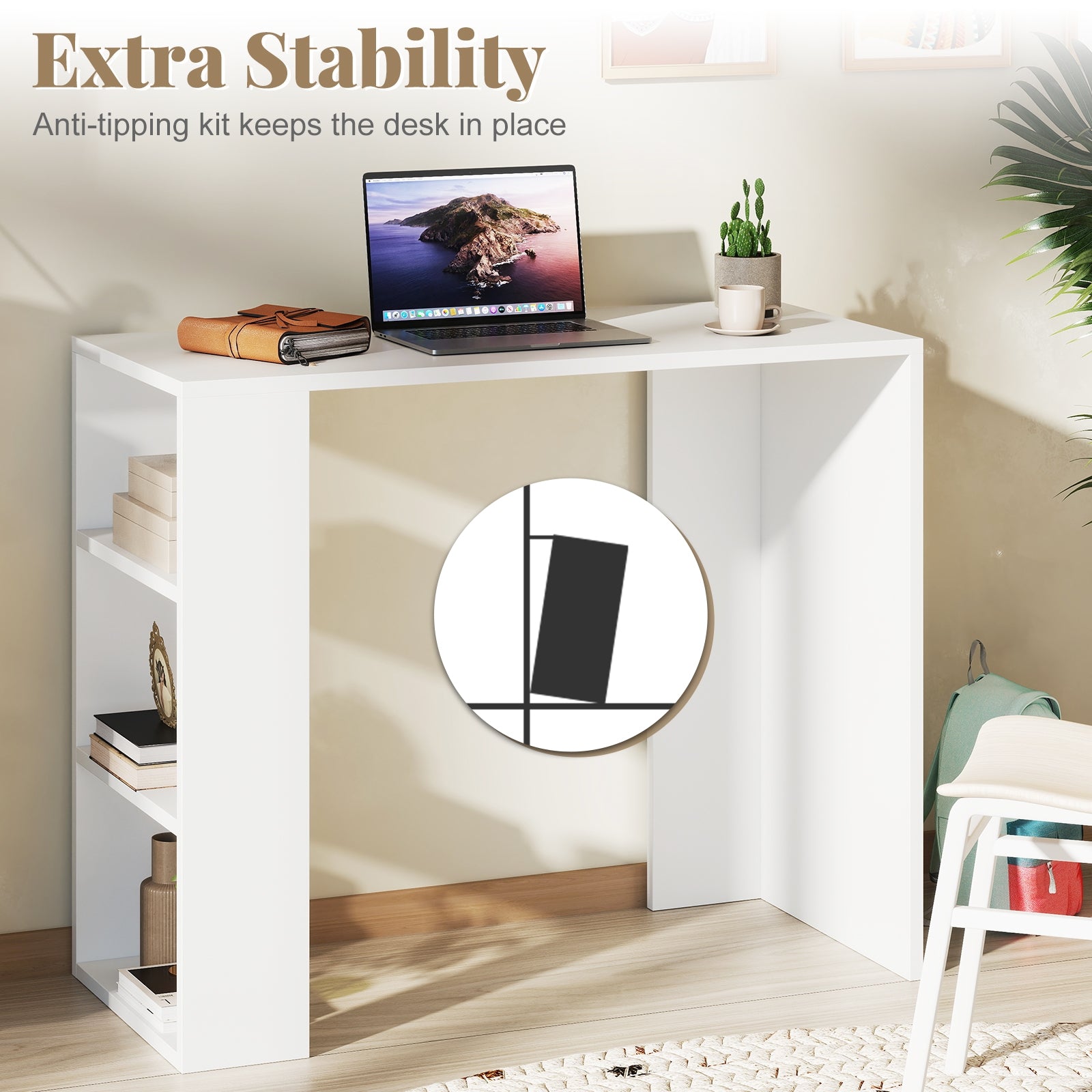 36 Inch Computer Desk, 3 Open Shelves, Home Office Study, White Writing Desks at Gallery Canada