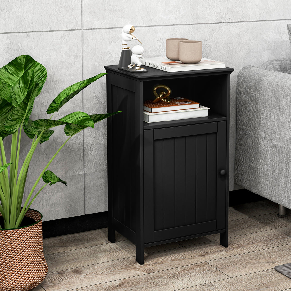 Freestanding Bathroom Floor Storage Cabinet, Adjustable Shelf, Black Floor Cabinets at Gallery Canada