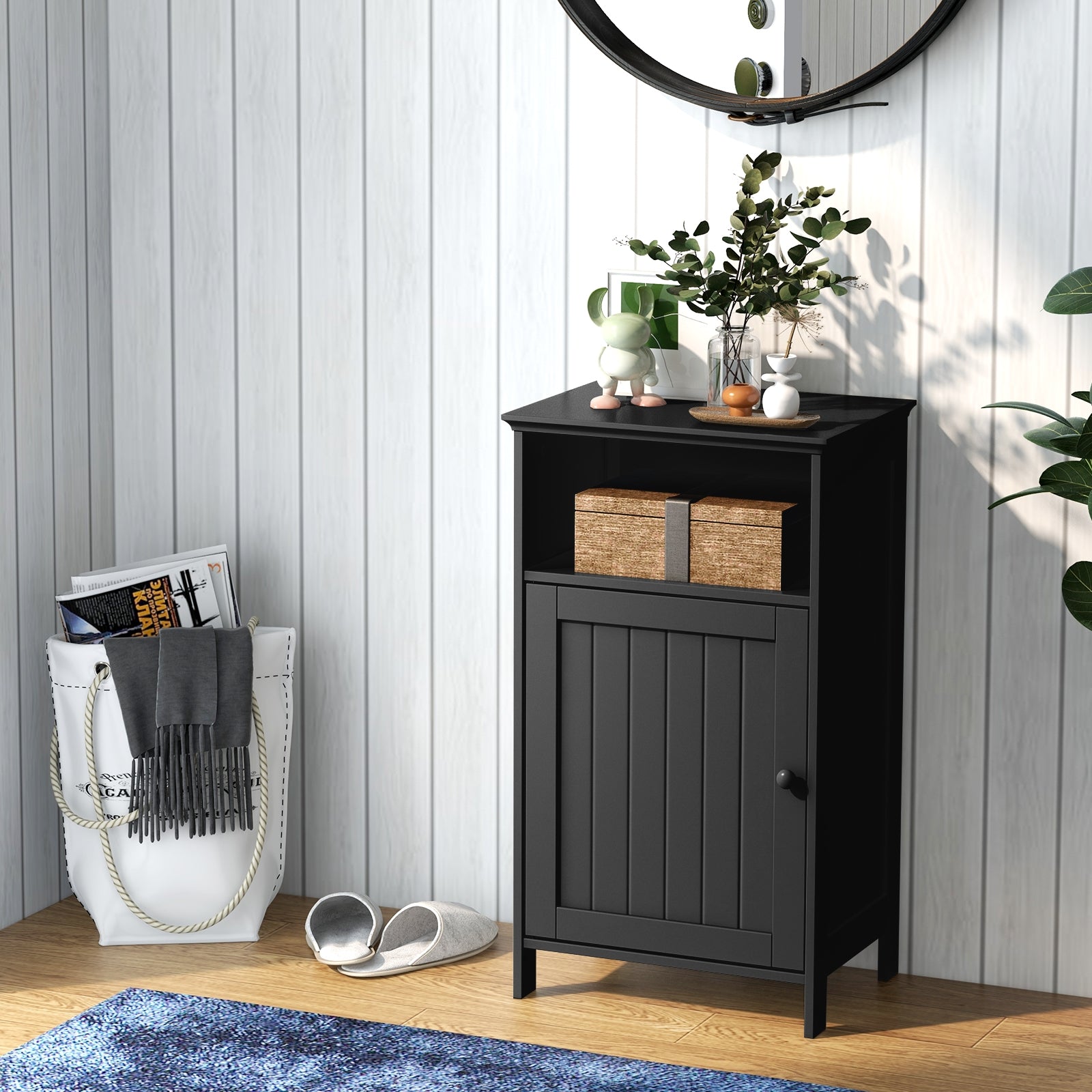 Freestanding Bathroom Floor Storage Cabinet, Adjustable Shelf, Black Floor Cabinets at Gallery Canada