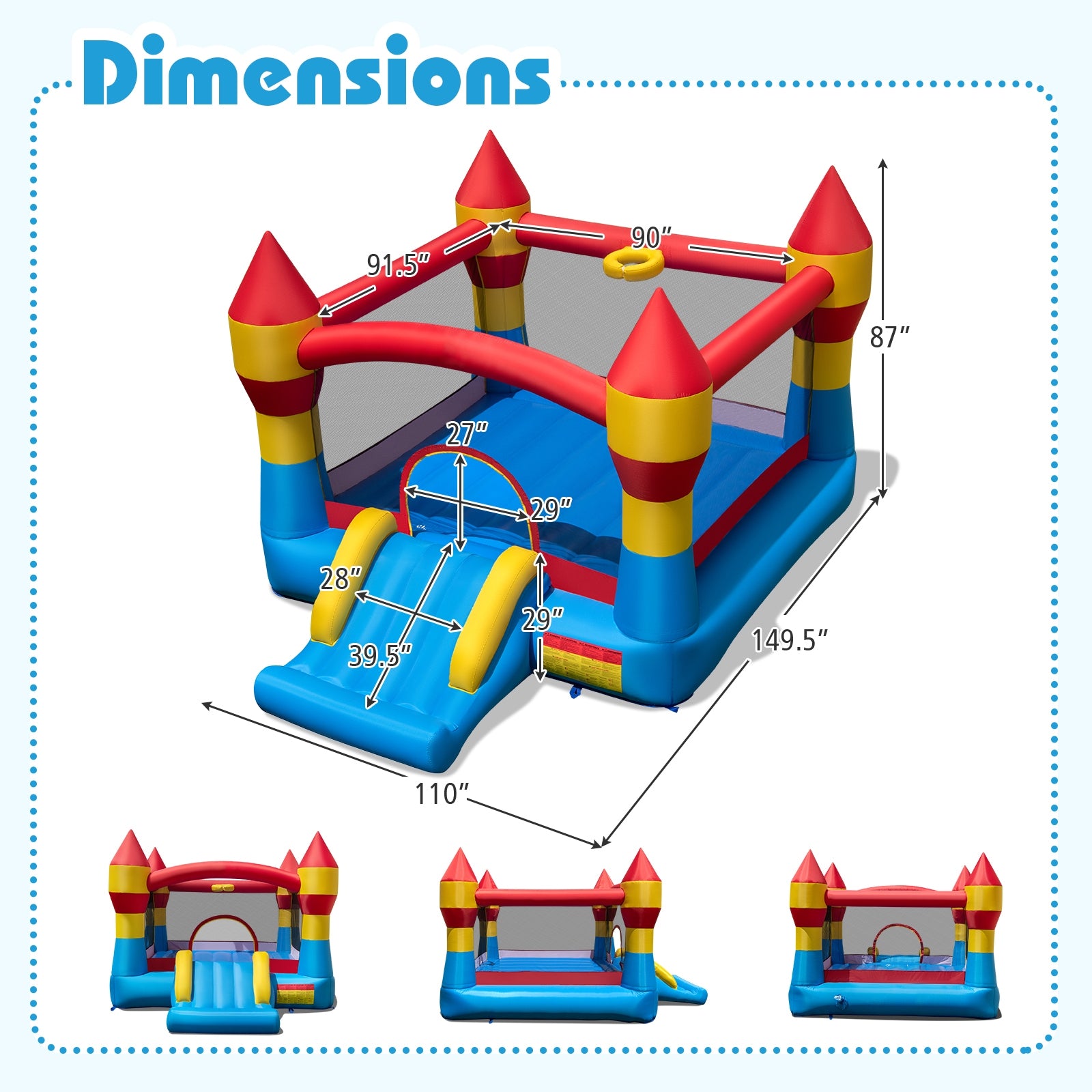 3-in-1 Kids Bouncer With Slide, 480W Blower, Blue Bounce House at Gallery Canada
