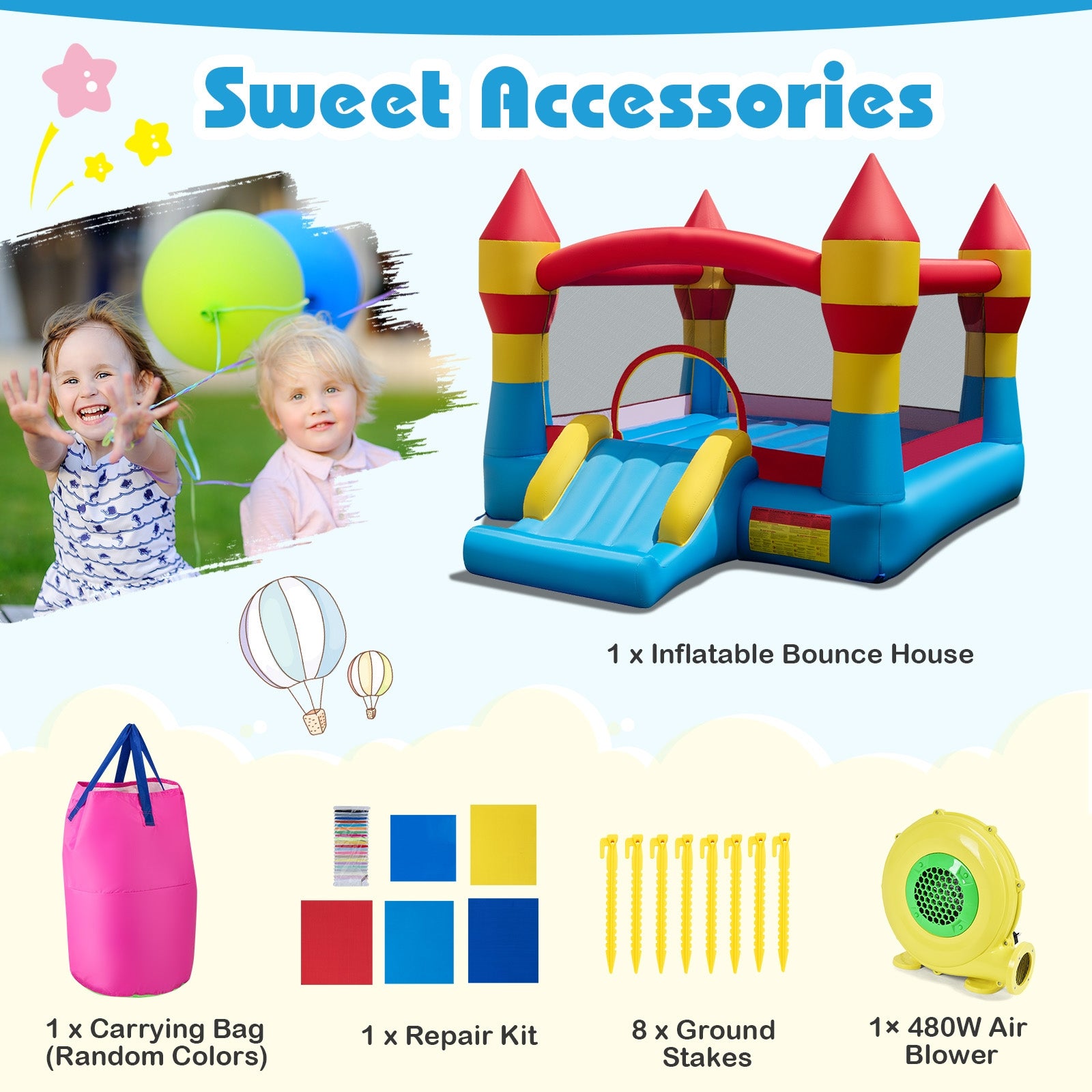3-in-1 Kids Bouncer With Slide, 480W Blower, Blue Bounce House at Gallery Canada