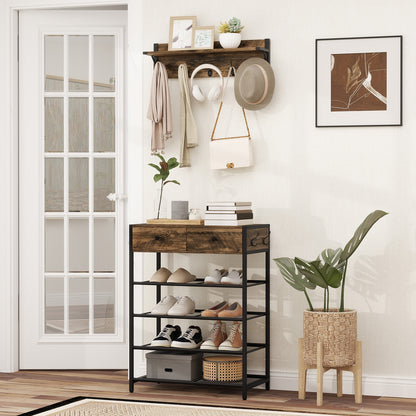 5-Tier Shoe Rack With Wall-Mounted Coat Hanger, Brown Shoe Racks & Storage Benches at Gallery Canada