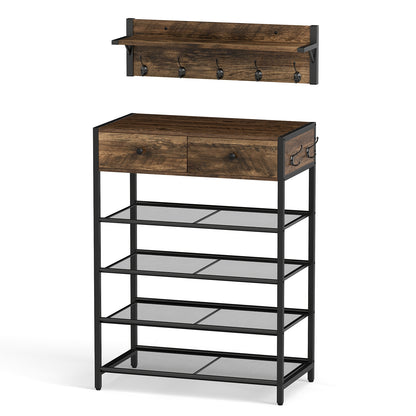 5-Tier Shoe Rack With Wall-Mounted Coat Hanger, Brown Shoe Racks & Storage Benches at Gallery Canada