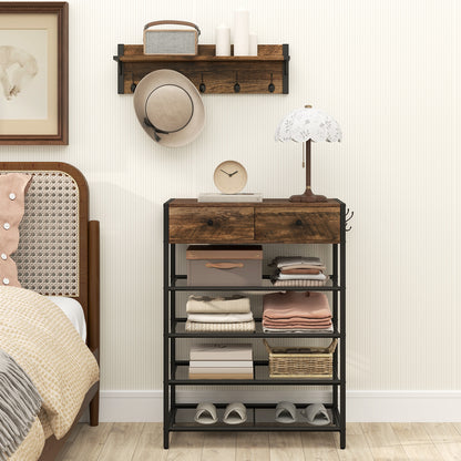 5-Tier Shoe Rack With Wall-Mounted Coat Hanger, Brown Shoe Racks & Storage Benches at Gallery Canada