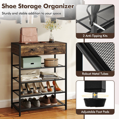 5-Tier Shoe Rack With Wall-Mounted Coat Hanger, Brown Shoe Racks & Storage Benches at Gallery Canada
