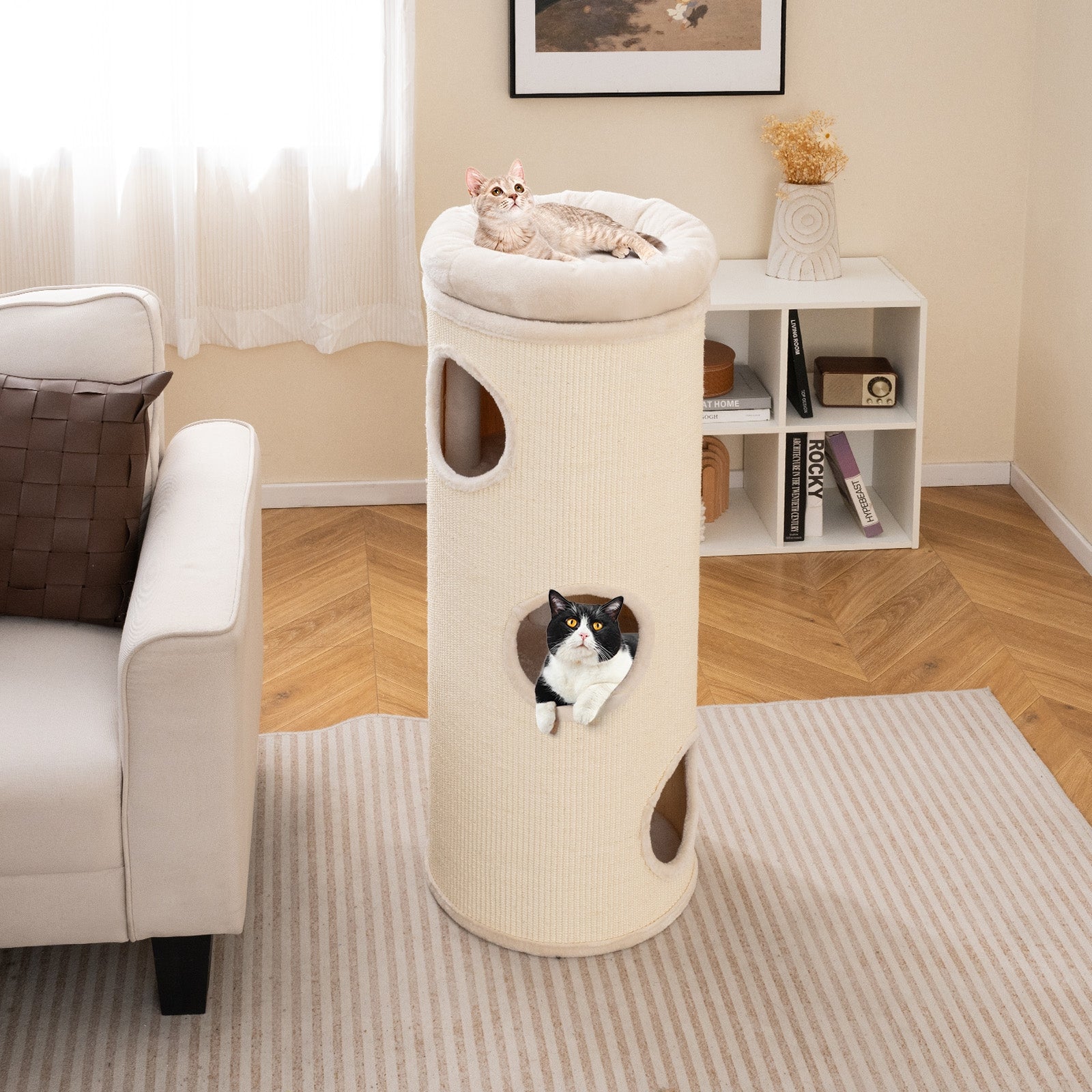 49 Inch Elevated Cat Cave, 4-Story Cat House, Beige Cat Houses at Gallery Canada