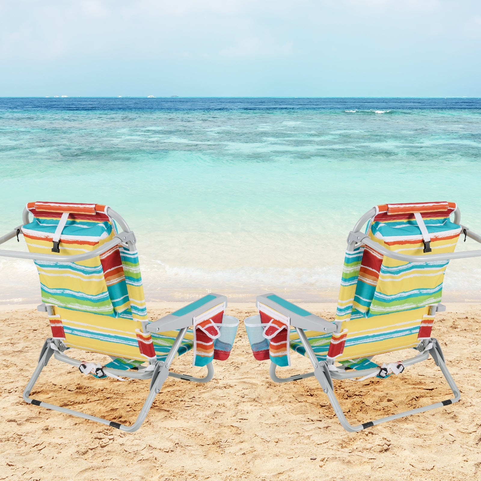 Foldable Backpack Beach Chair, With Cup Holder And Storage Pockets, Multicolor Beach & Lawn Chairs at Gallery Canada
