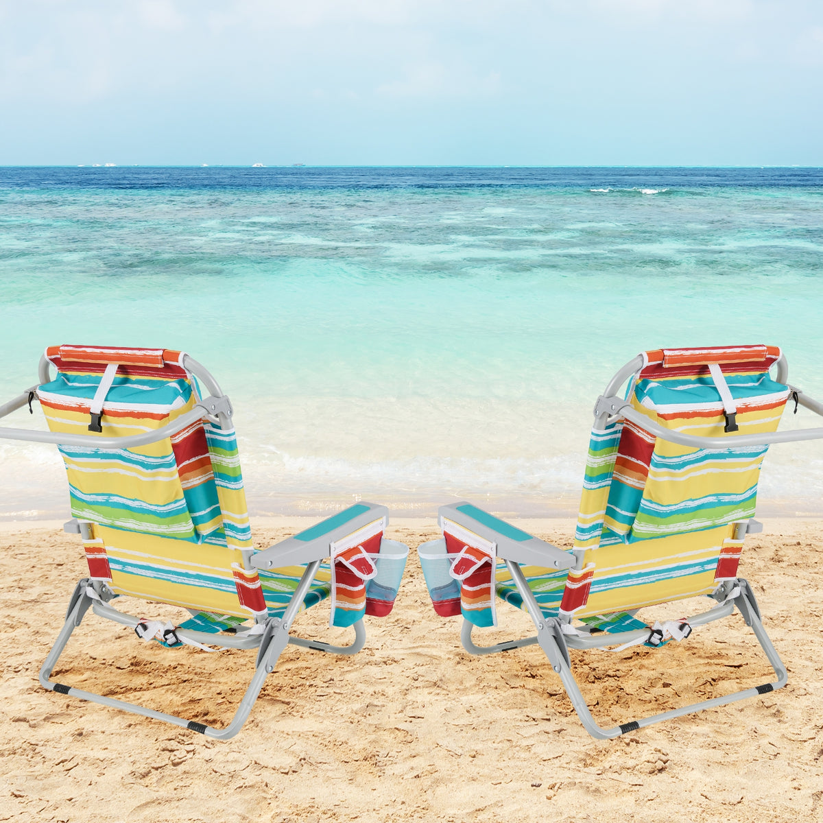 Foldable Backpack Beach Chair, With Cup Holder And Storage Pockets, Multicolor Beach & Lawn Chairs at Gallery Canada