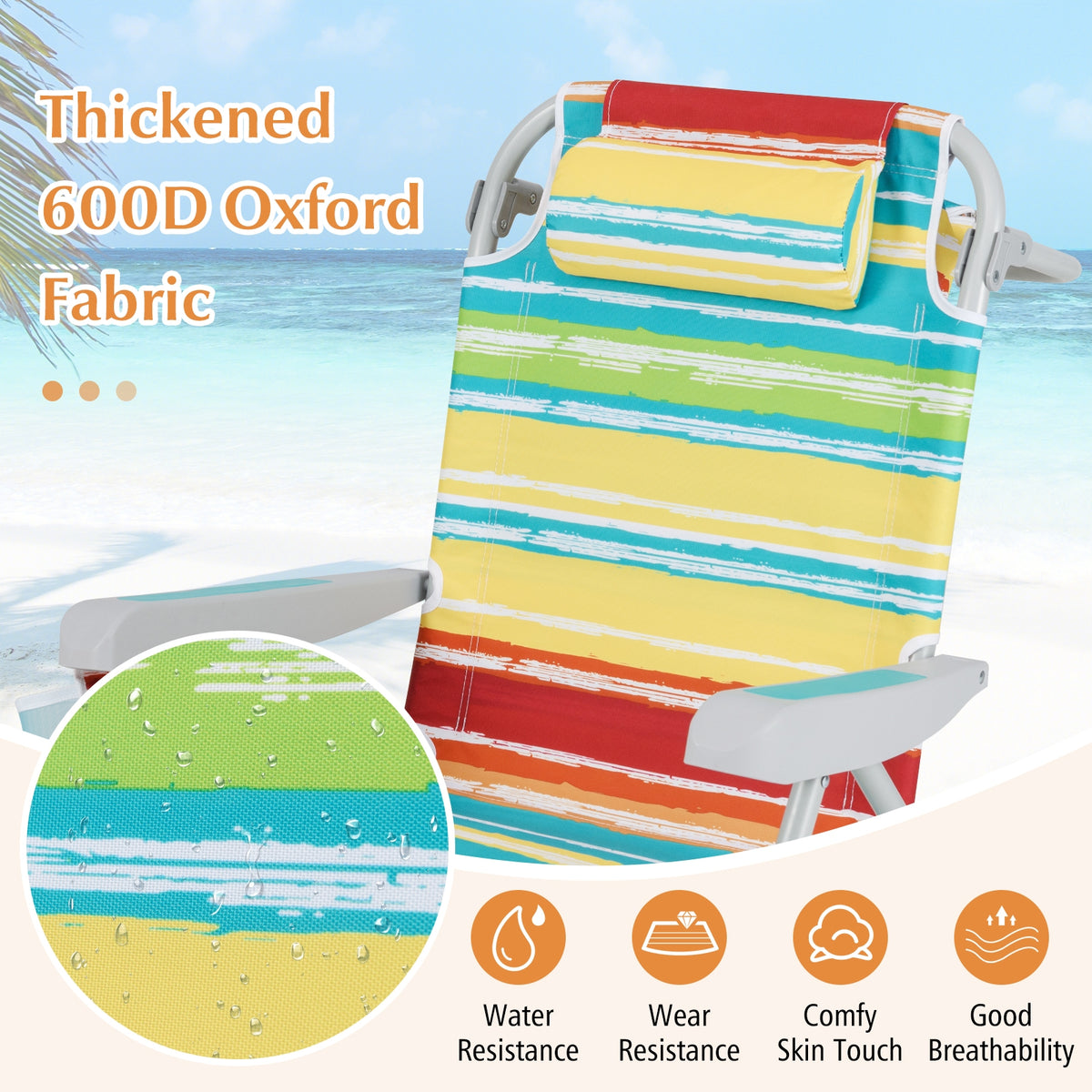 Foldable Backpack Beach Chair, With Cup Holder And Storage Pockets, Multicolor Beach & Lawn Chairs at Gallery Canada