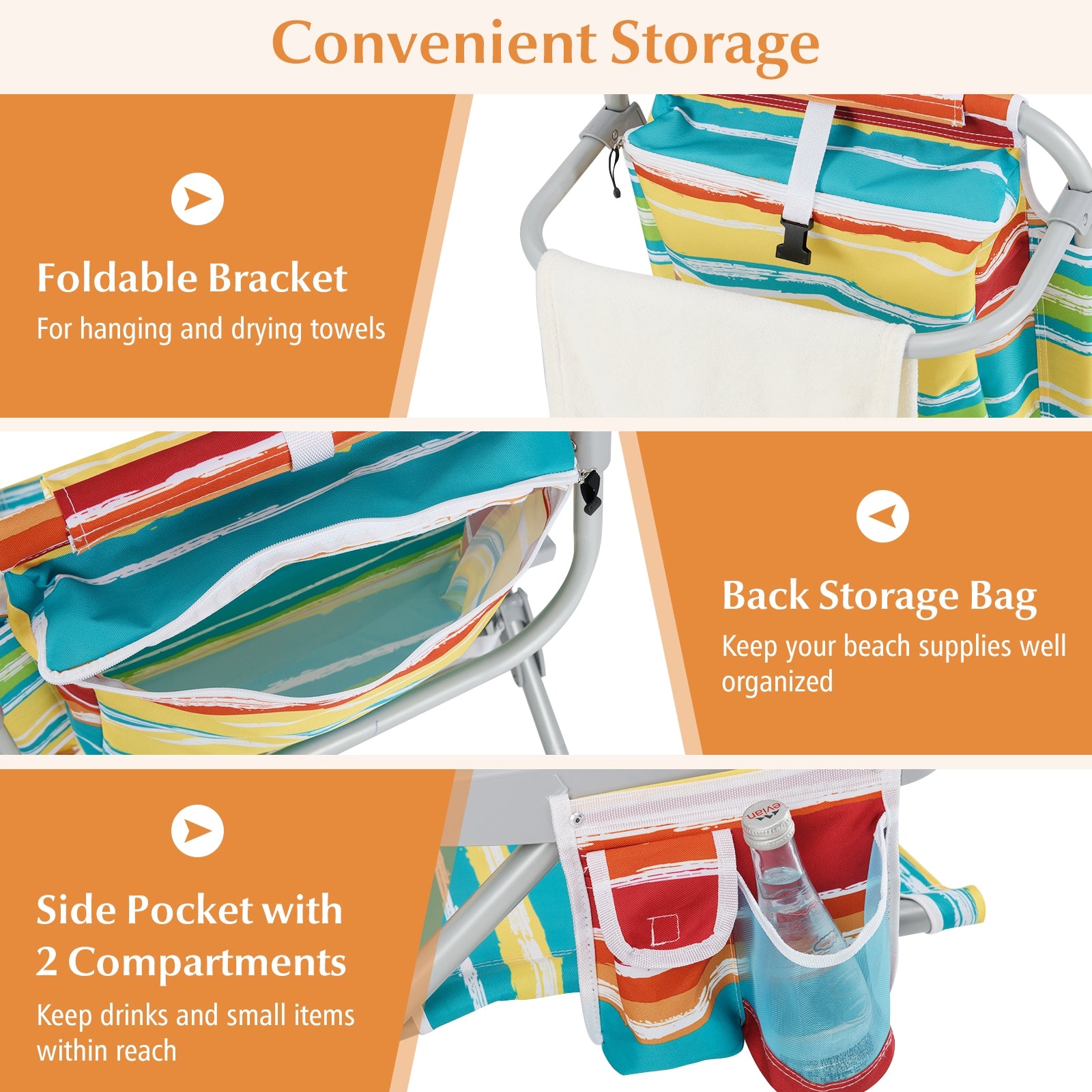 Foldable Backpack Beach Chair, With Cup Holder And Storage Pockets, Multicolor Beach & Lawn Chairs at Gallery Canada