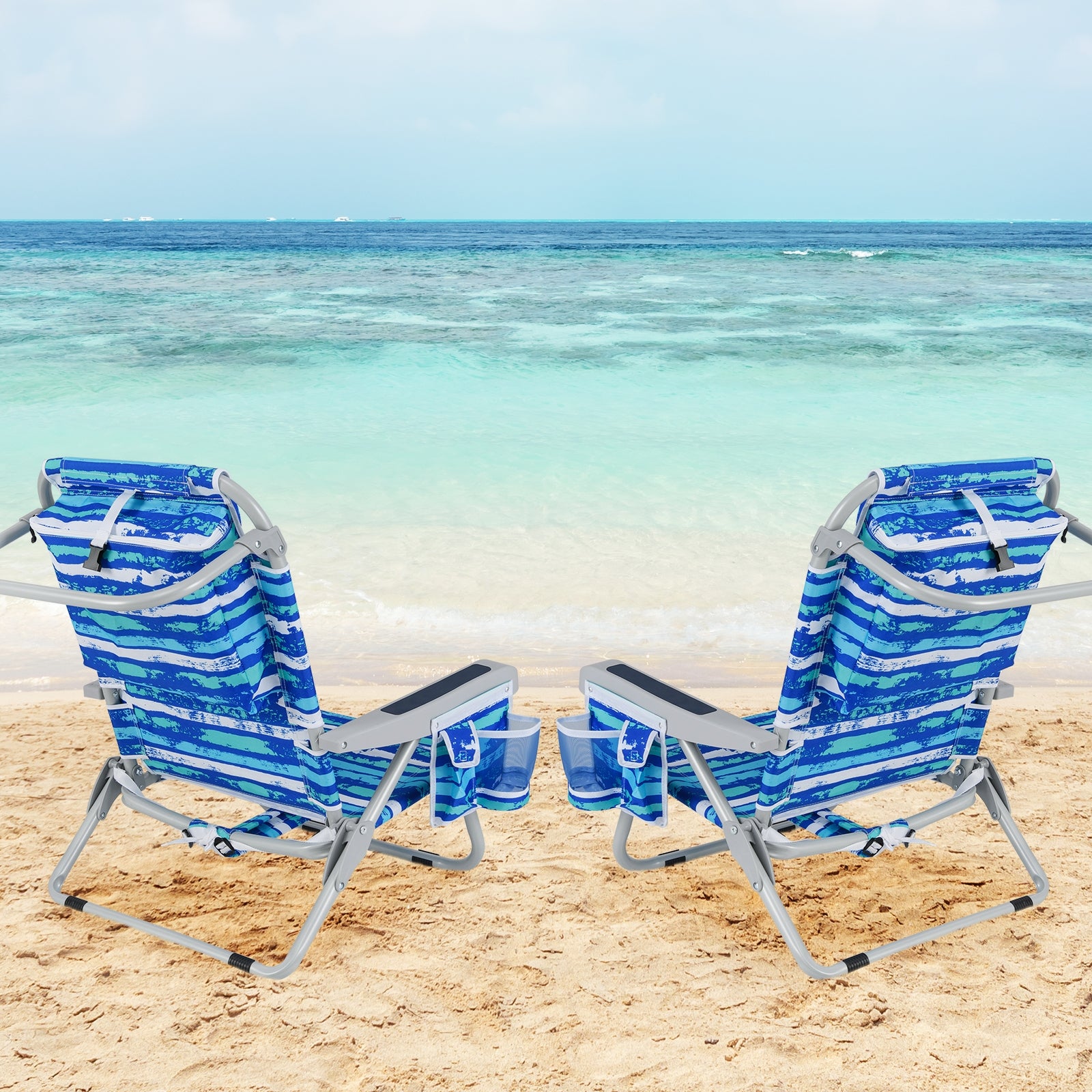 Foldable Backpack Beach Chair, With Cup Holder And Storage Pockets, Navy Beach & Lawn Chairs at Gallery Canada