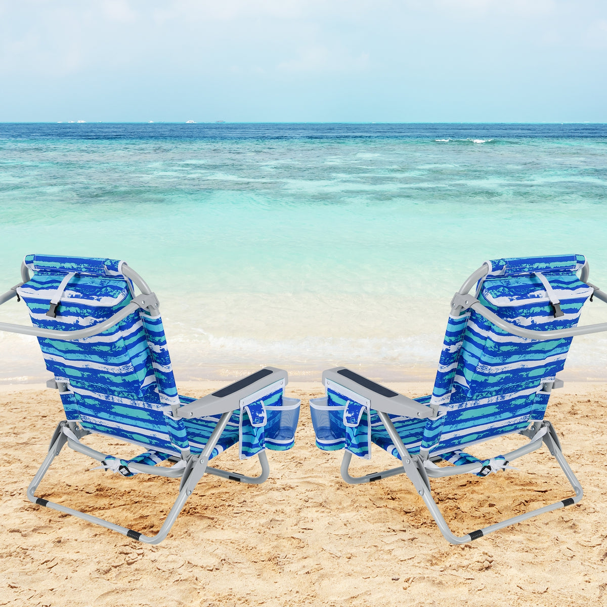 Foldable Backpack Beach Chair, With Cup Holder And Storage Pockets, Navy Beach & Lawn Chairs at Gallery Canada