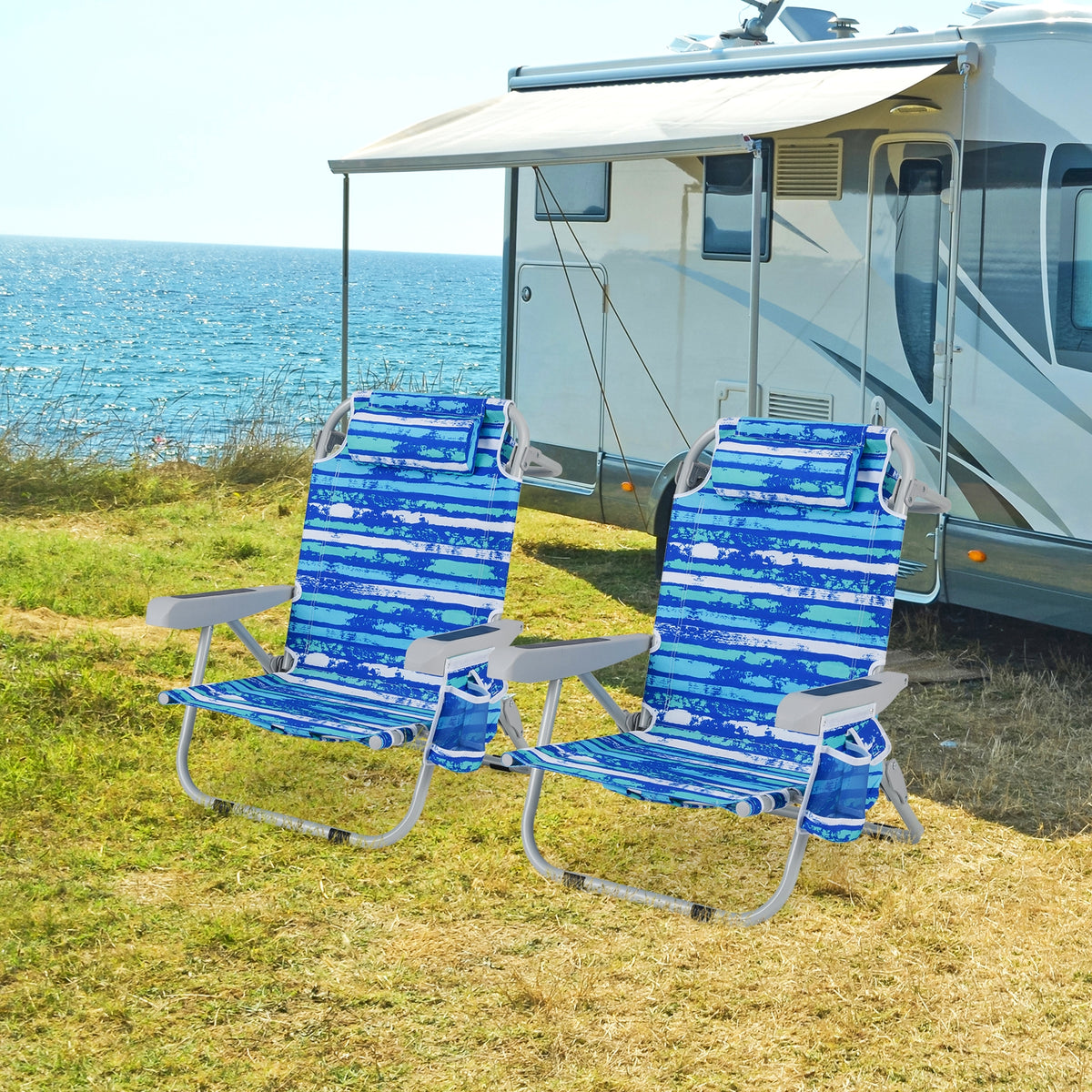 Foldable Backpack Beach Chair, With Cup Holder And Storage Pockets, Navy Beach & Lawn Chairs at Gallery Canada