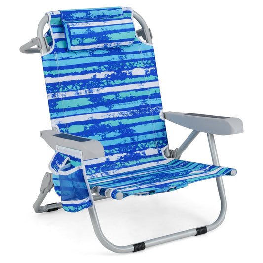 Foldable Backpack Beach Chair, With Cup Holder And Storage Pockets, Navy Beach & Lawn Chairs Navy at Gallery Canada